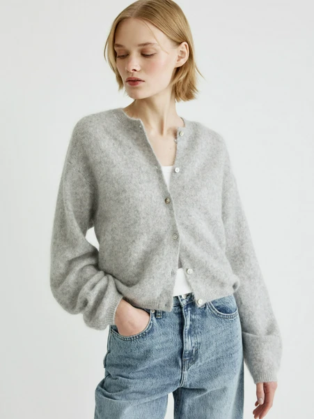 Кардиган с высоким содержанием шерсти и мохера, серый, арт. 32080