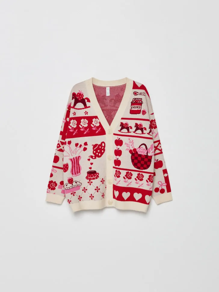 Вязаный кардиган с жаккардовым принтом для девочек, разноцветный, арт. 3222