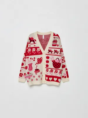 Вязаный кардиган с жаккардовым принтом для девочек, разноцветный, арт. 3222