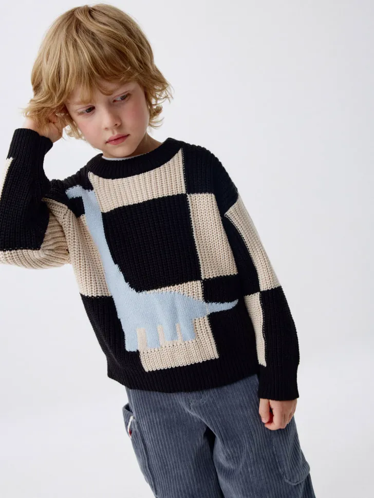 Вязаный джемпер оверсайз с принтом для мальчиков, разноцветный, арт. 3228