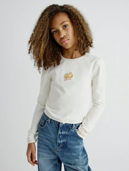 Лонгслив Sela укороченный с вышивкой для девочек, арт. 32284