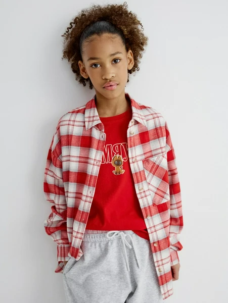 Фланелевая рубашка оверсайз в клетку для девочек, арт. 32377