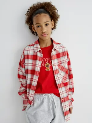 Фланелевая рубашка оверсайз в клетку для девочек, арт. 32377