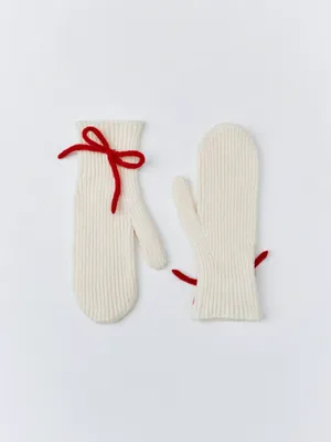 Вязаные варежки с красным бантиком, арт. 3262