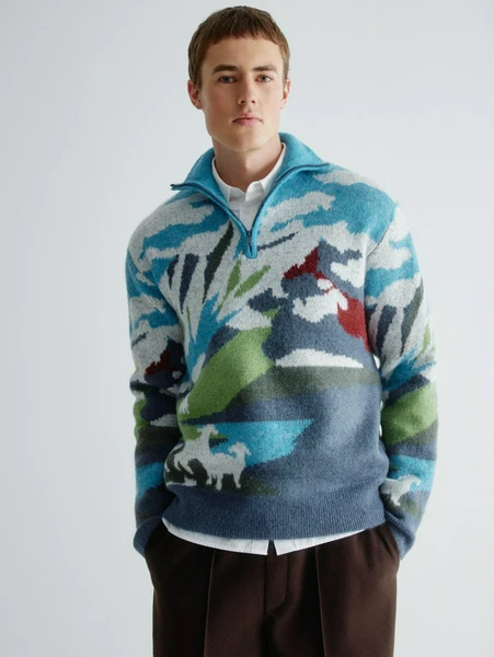 Жаккардовый джемпер Regular fit SELA с воротом на молнии, разноцветный, арт. 32644