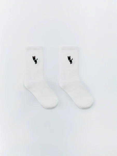 Носки Sela с вышивкой кота, белый, арт. 32649