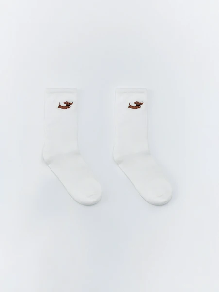 Носки SELA с вышивкой, белый, арт. 32658