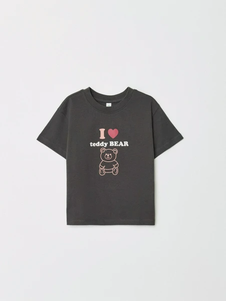 Футболка оверсайз SELA с принтом для девочек, серый, арт. 32917