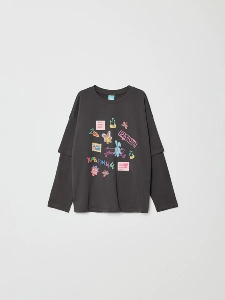 Лонгслив SELA x Смешарики для девочек, серый, арт. 32918