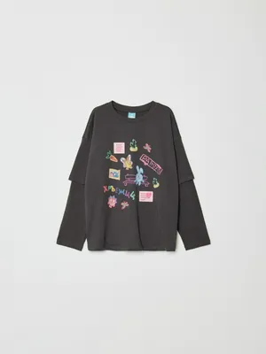 Лонгслив SELA x Смешарики для девочек, серый, арт. 32918