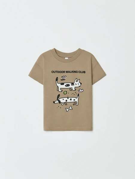 Футболка SELA оверсайз для девочек с принтом, бежевый, арт. 32934