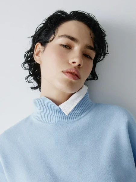 Свитер SELA с воротником-стойкой, голубой, арт. 32939