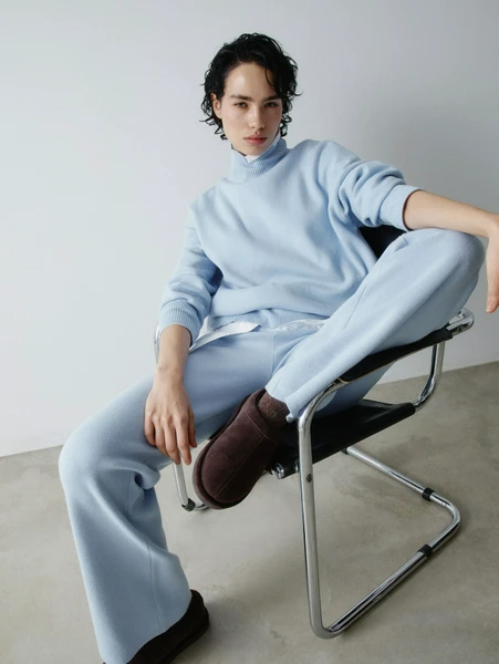 Прямые вязаные брюки Sela, голубой, арт. 32941