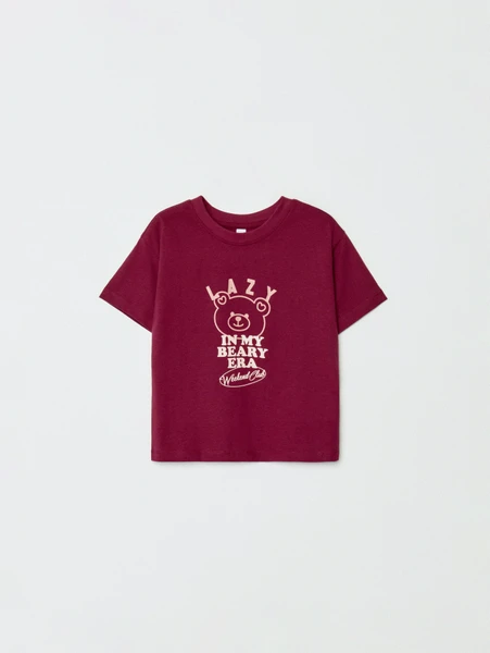 Футболка оверсайз с принтом SELA для девочек, бордовый, арт. 32958