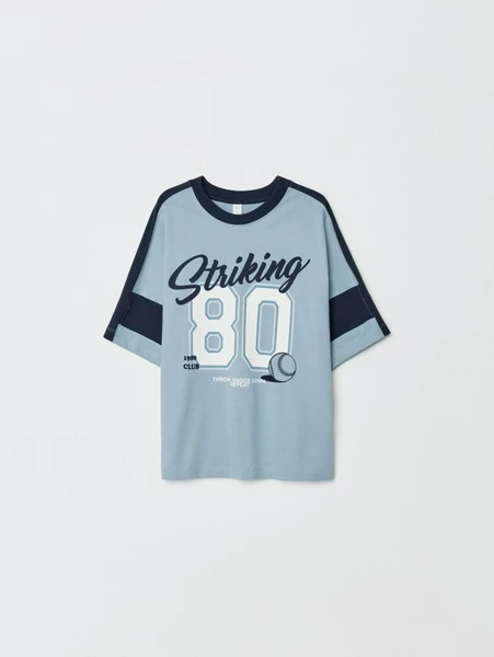 Футболка оверсайз SELA в спортивном стиле для девочек, голубой, арт. 32960