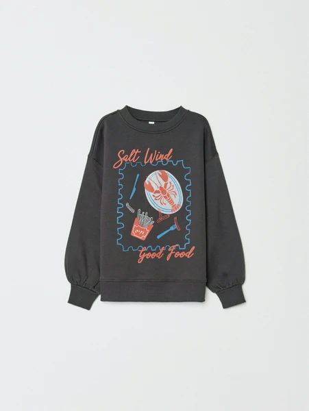 Свитшот SELA с принтом для девочек, серый, арт. 32973