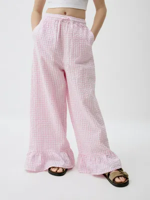 Широкие брюки в клетку для девочек, не указан, арт. 3298