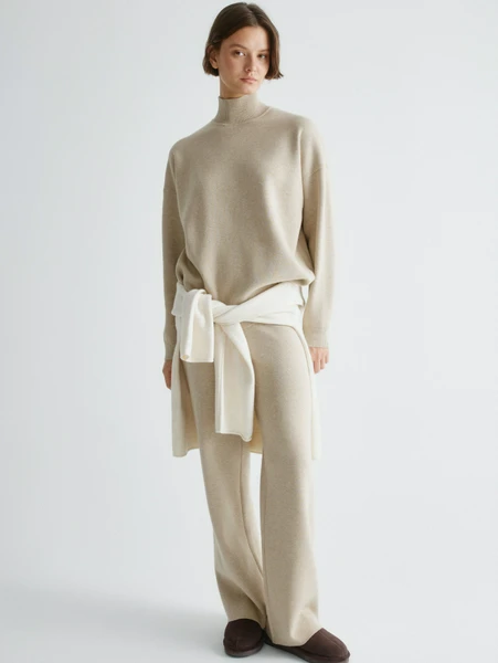 Вязаные прямые брюки Sela, бежевый, арт. 32986