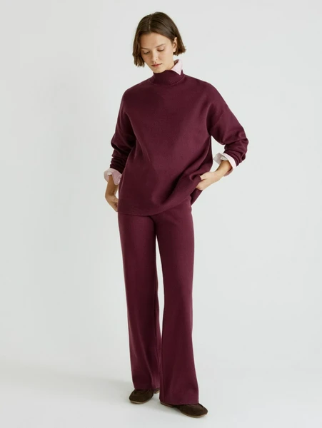 SELA Прямые вязаные брюки, бордовый, арт. 32987