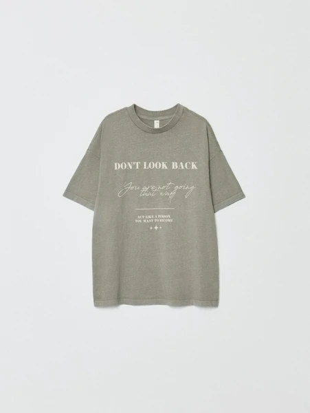 Футболка SELA оверсайз с принтом для девочек, хаки, арт. 32988