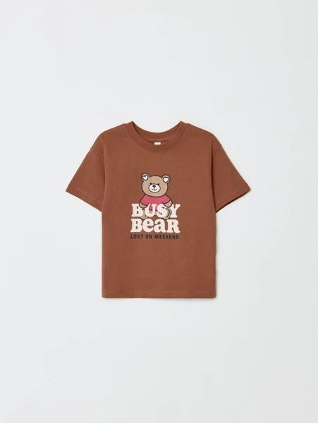 Футболка оверсайз SELA для девочек с принтом, коричневый, арт. 32992