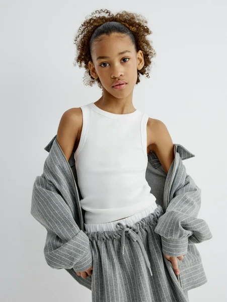 Топ SELA базовый в рубчик для девочек, белый, арт. 32994