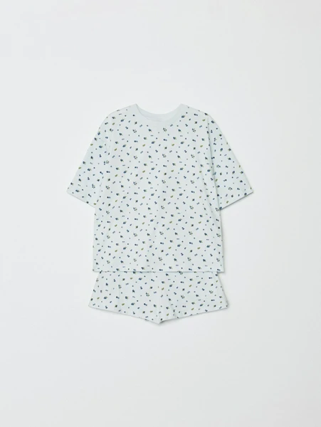 Женская трикотажная пижама с принтом, голубой, арт. 33001