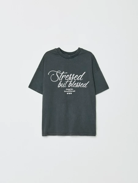 Детская футболка оверсайз SELA с принтом, серый, арт. 33003