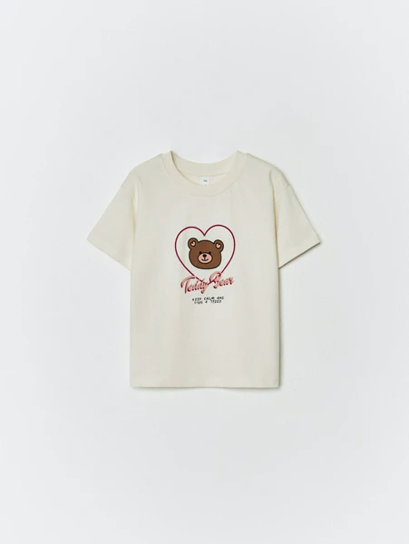 Футболка оверсайз Sela с принтом Teddy Bear для девочек, бежевый, арт. 33004