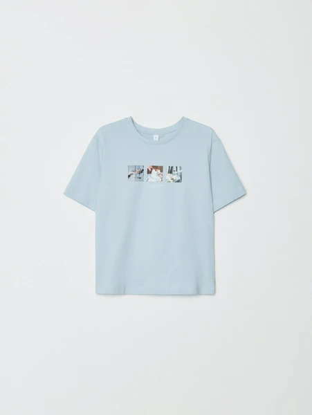 Футболка SELA с принтом, голубой, арт. 33012