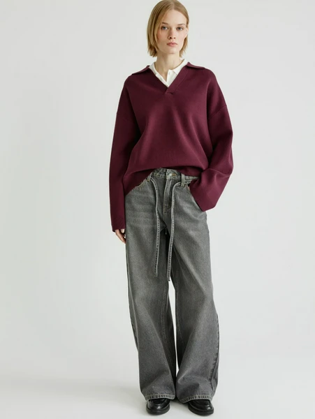 Джинсы Sela Wide Leg с поясом, серый, арт. 33042