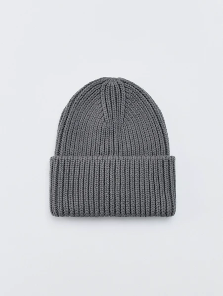 Хлопковая шапка-бини крупной вязки, серый, арт. 33046