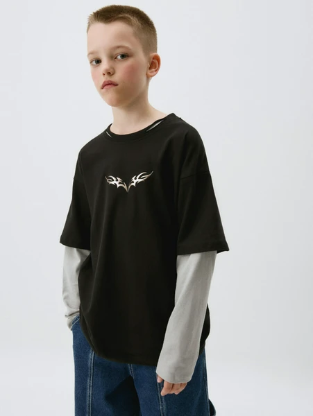 Детский лонгслив SELA оверсайз с принтом, разноцветный, арт. 33151