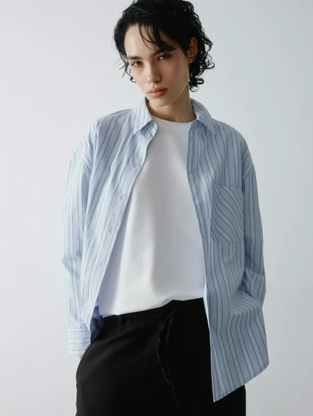 Рубашка SELA оверсайз в полоску, голубой, арт. 33152