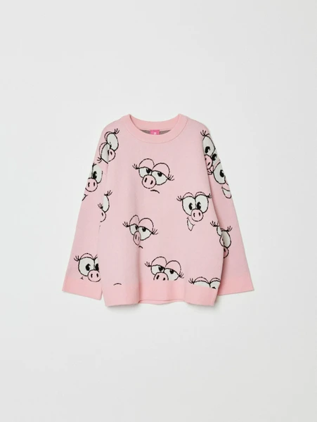 Вязаный джемпер SELA x Смешарики для девочек, розовый, арт. 33157