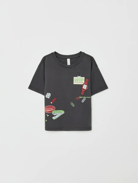 Футболка оверсайз SELA с принтом, серый, арт. 33192