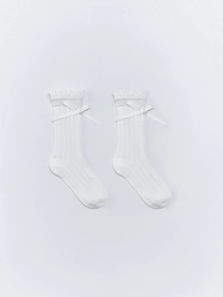 Носки SELA ажурные высокие для девочек, белый, арт. 33197