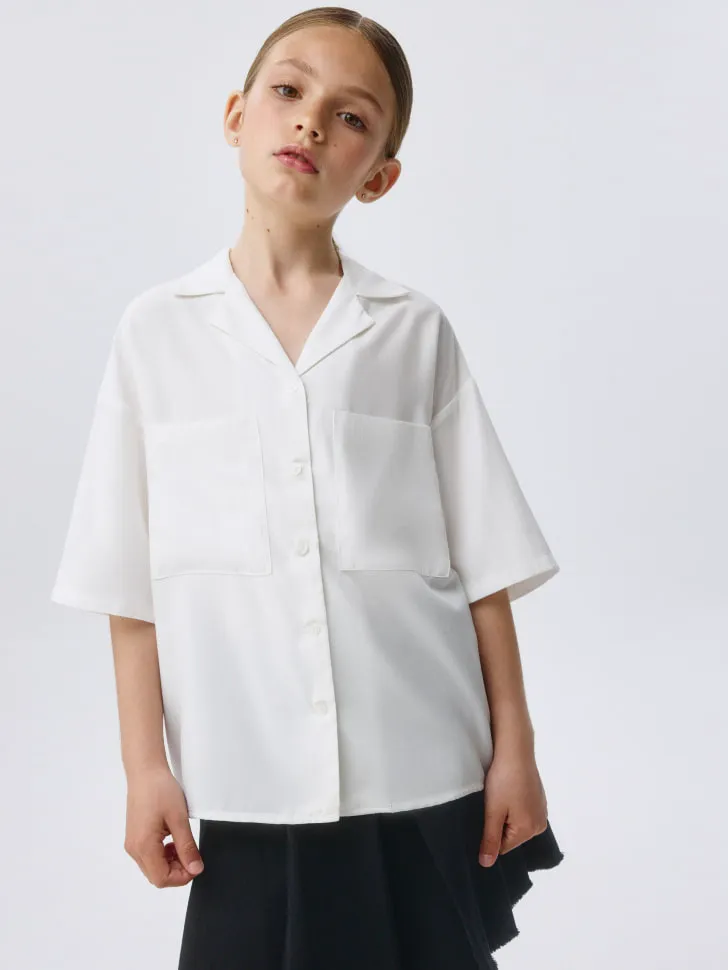 Блузка с коротким рукавом для девочек, белый, арт. 3320