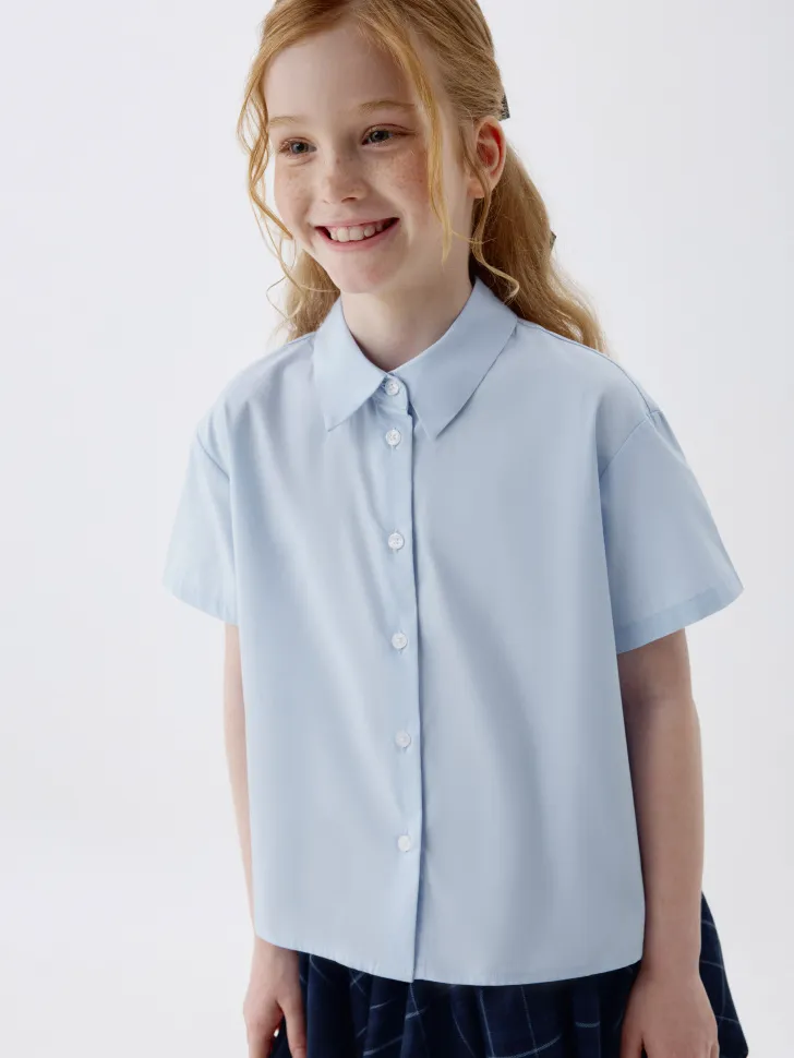 Рубашка с коротким рукавом для девочек, голубой, арт. 3321