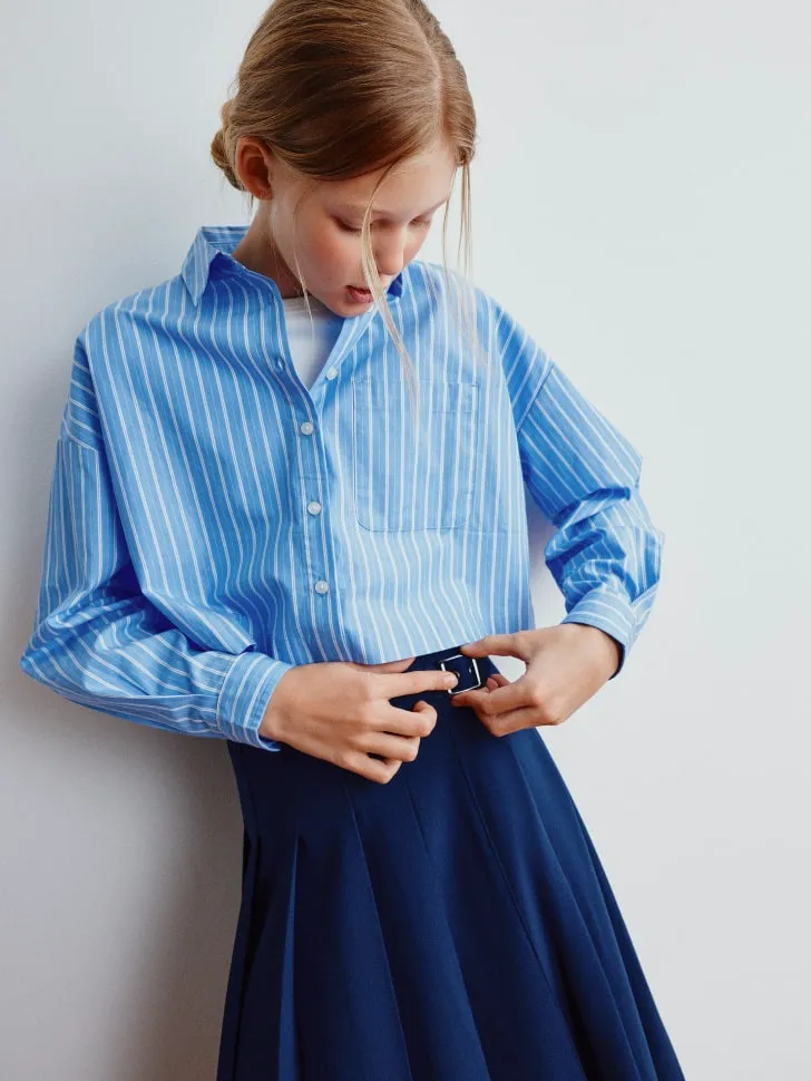 Укороченная рубашка для девочек, синий, арт. 3329