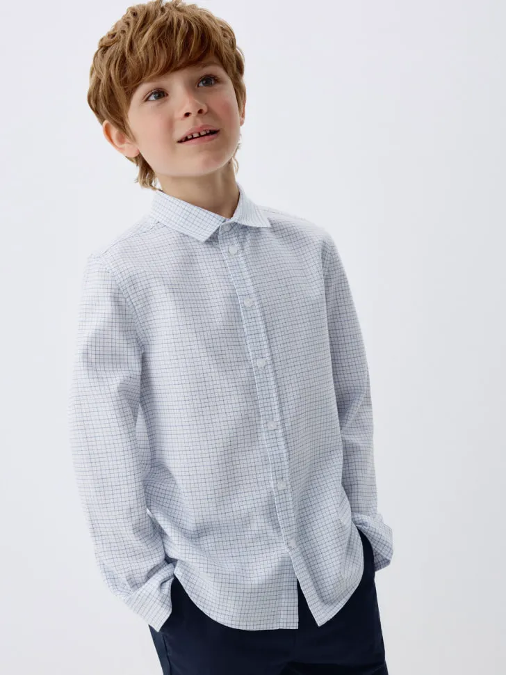 Рубашка в клетку для мальчиков, белый, арт. 3330
