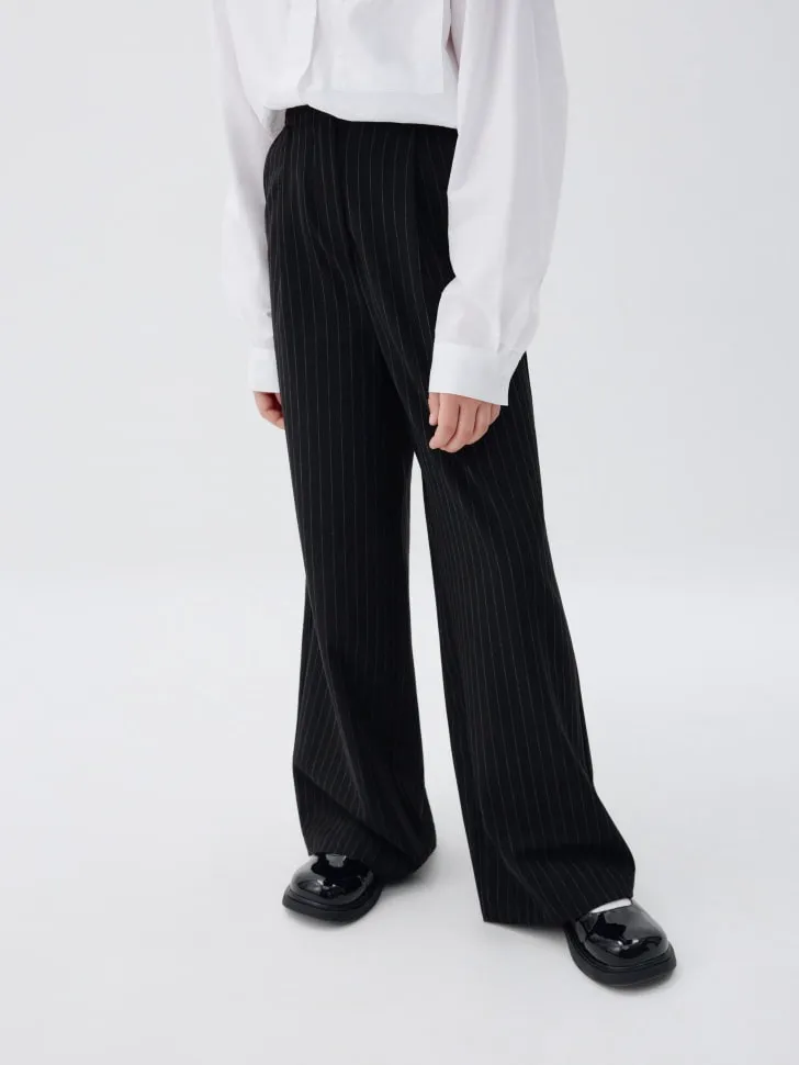 Широкие брюки в полоску для девочек, черный, арт. 3332