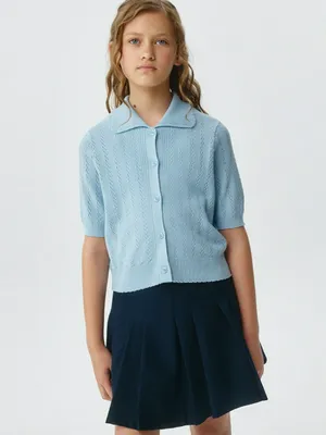 Вязаное поло на пуговицах для девочек, голубой, арт. 3333