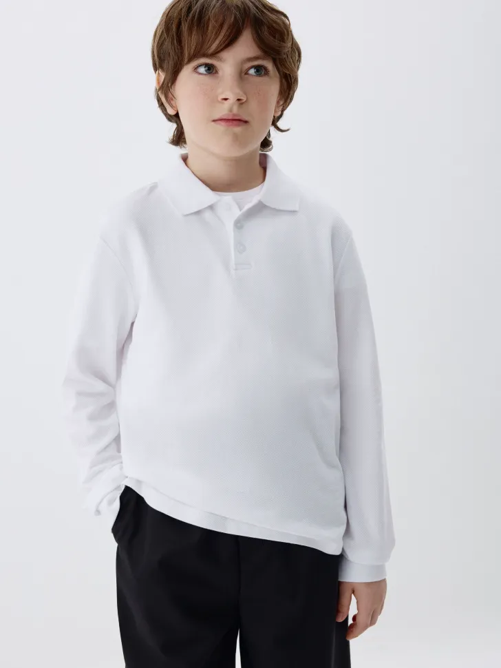 Поло с длинным рукавом для мальчиков, белый, арт. 3335