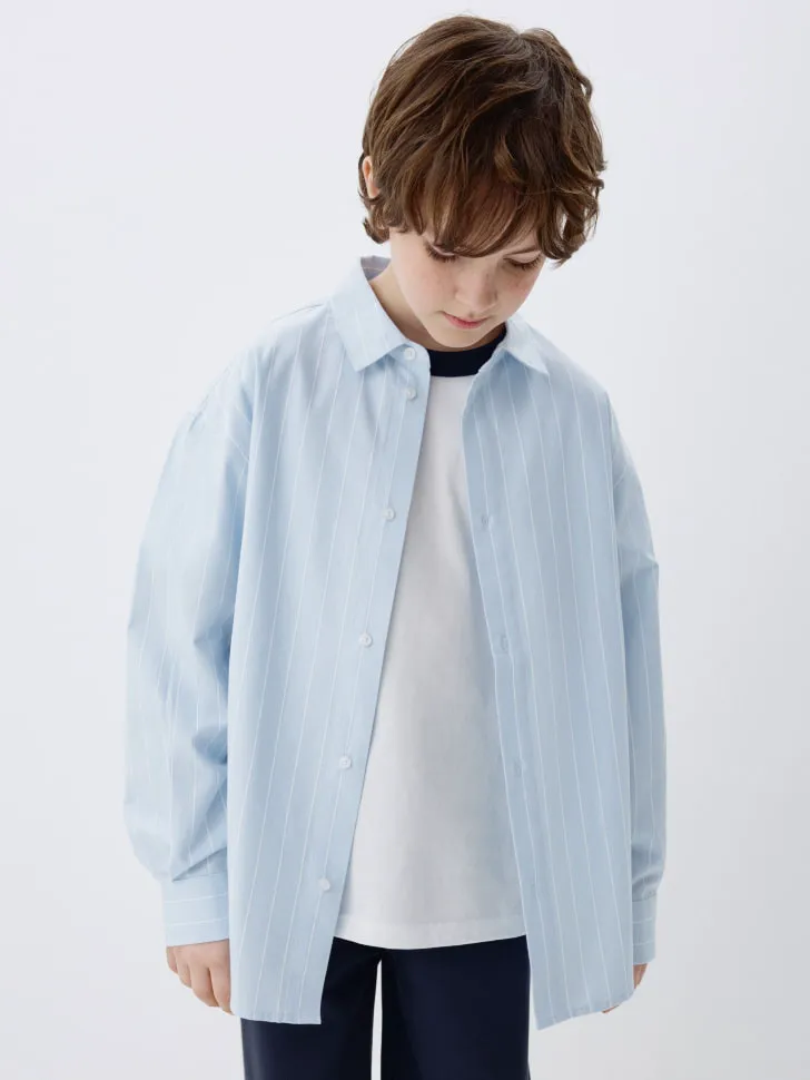 Школьная рубашка в полоску для мальчиков, голубой, арт. 3337