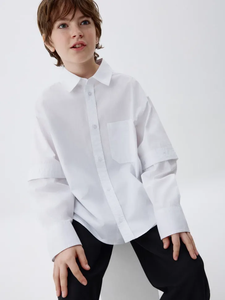 Школьная рубашка с отстегивающимися рукавами для мальчиков, белый, арт. 3338