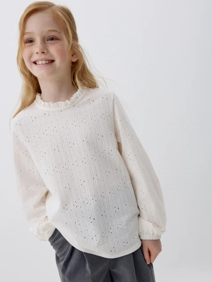 Нарядная трикотажная блузка для девочек, белый, арт. 3342