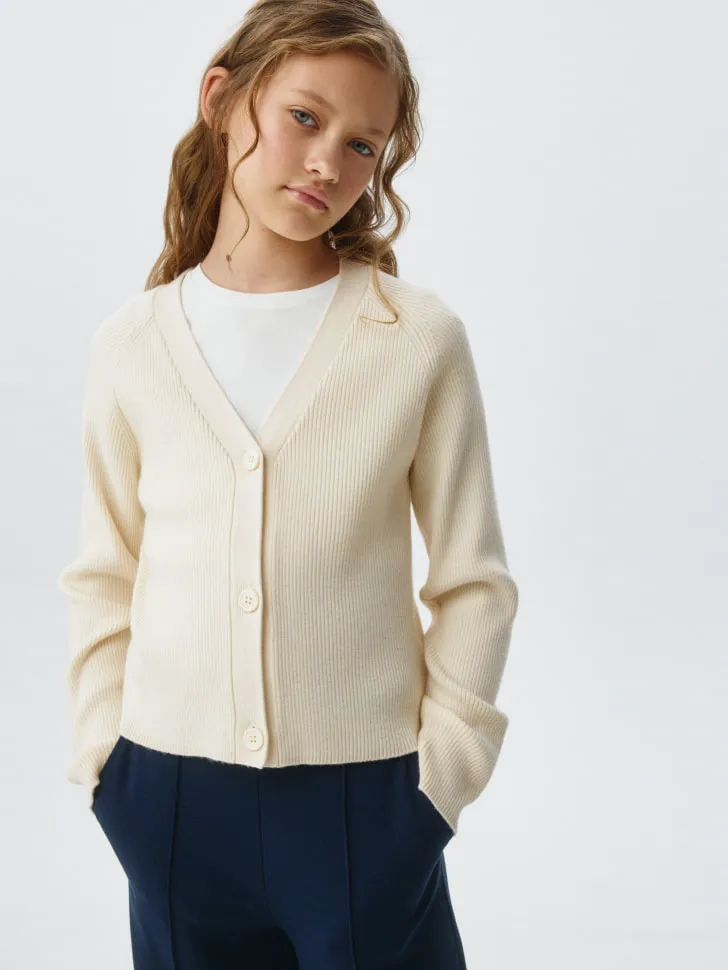 Кардиган в рубчик для девочек, бежевый, арт. 3350