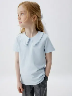 Трикотажная футболка с воротником для девочек, арт. 3352