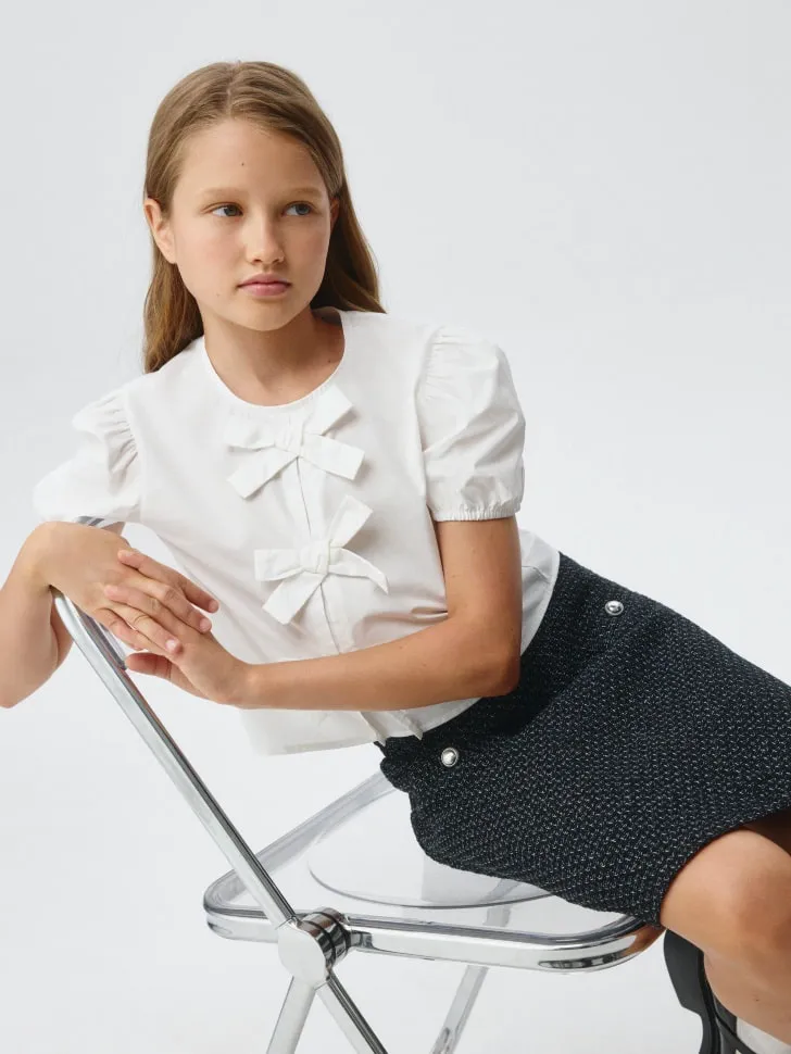 Школьная блузка с бантиками для девочек, белый, арт. 3355